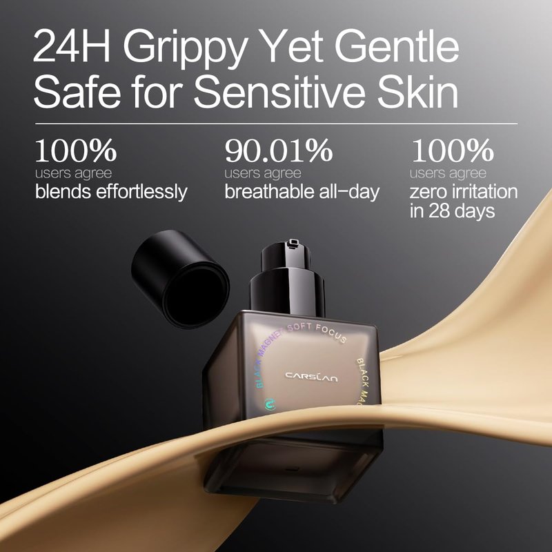 CARSLAN Black Magnet Liquid Foundation, 24H Longlasting Matte Finish Face Base Makeup, Waterproof, Smudgeproof, Buildable, Full Coverage Natural Finish, 30ml/1.05 Fl Oz, P01 For Fair Skin