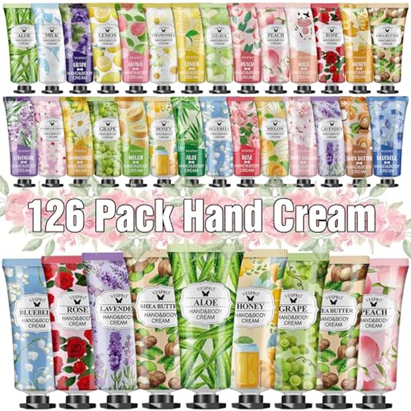 VESPRO 126 Pack Hand Cream Set, Stocking Stuffers for Women, Bulk Hand Lotion Travel Size for Dry Cracked Hands, Mini Hand Lotion for Christmas Gifts, Bridesmaid Gifts, Employee Appreciation Gifts