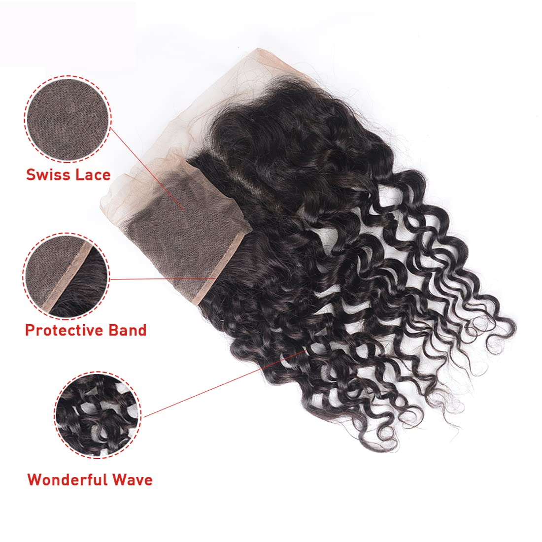 13x4 Deep Wave Lace Frontal Closure Ear to Ear 100% Unprocessed Brazilian Human Hair 150% Density Swiss Lace Frontal Closure Pre Plucked With Baby Hair Natural Black Color 18 Inch