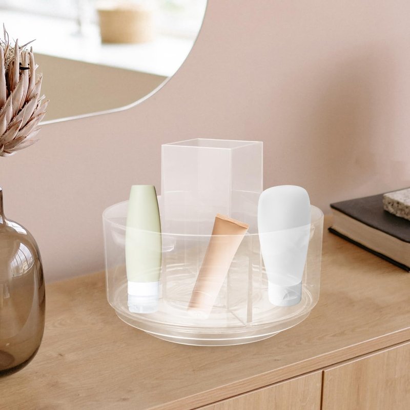 balacoo 360 Rotating Desktop Cosmetics Rack Multi-Layer Makeup Organizer Storage Box for Vanity and Bathroom Countertop 6.88X6.88X6.10In Clear Cosmetic Display Holder