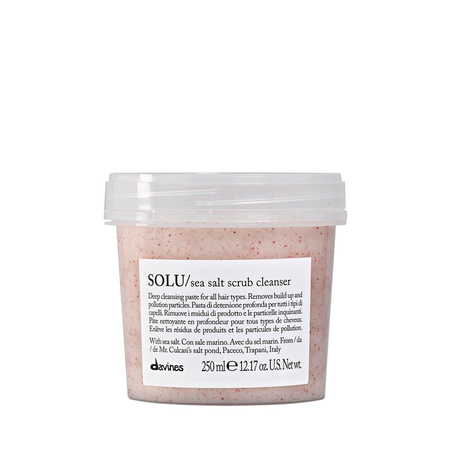 Davines SOLU Sea Salt Scrub Cleanser, Gently Removes Residues and Polluting Particles from Scalp for Normal to Heavily-Styled Hair - Light, Soft Hair Remains Clean Longer with Sea Salt, 8.45 Fl Oz