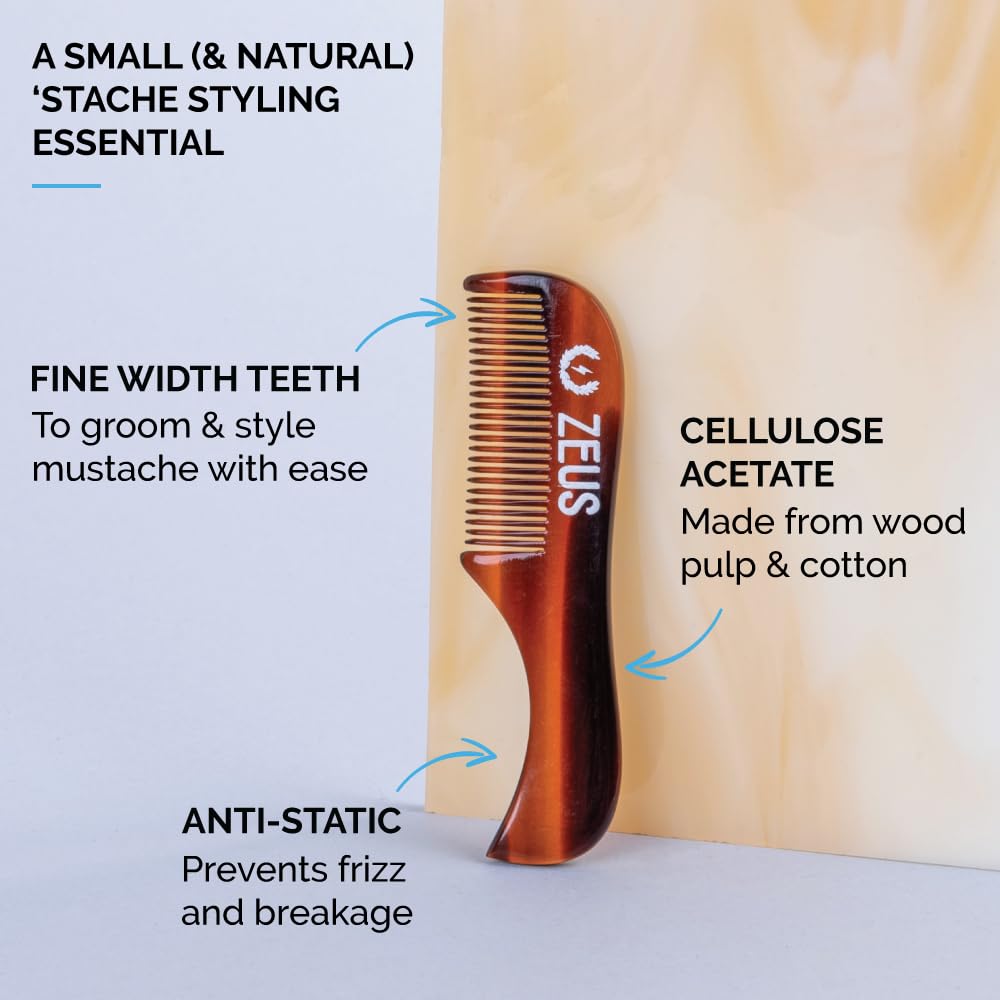 ZEUS Handmade Saw-Cut Mustache Comb for Men, 3 Pack Grooming Pocket Combs
