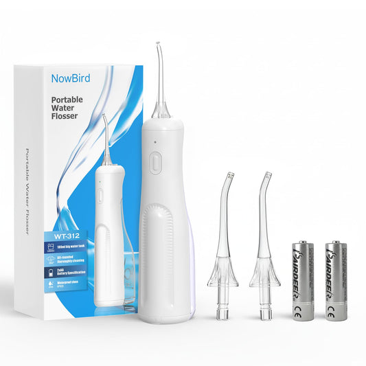 Now Bird Water Dental Flosser Teeth Pick: Portable Oral Irrigator, 3 Modes Cordless Water flosser,Battery Operated, IPX5 Waterproof Flossing Machine for Teeth Cleaning for Travel Home - White