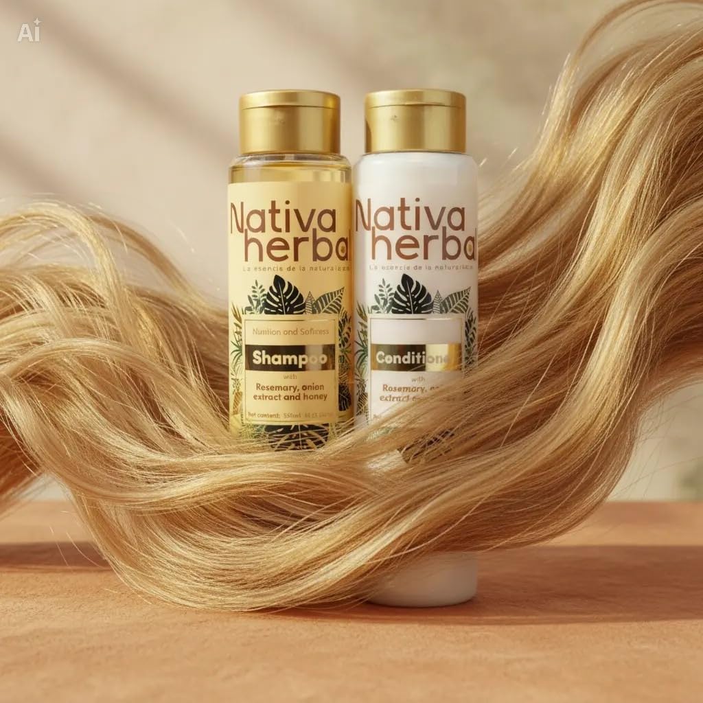 Nativa Herbal Rosemary and Onion Shampoo & Conditioner – Hair Growth and Anti Hair Loss Set, Organic 18.5 fl oz Each, Strengthens Roots, Restores Shine, Paraben Free Natural Hair Care
