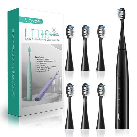 VOYOR-HEALTH Sonic Electric Toothbrush for Adults,Tooth Brushes with 6 Brush Heads,70-Day Battery Life,IPX7 Waterproof Rechargeable Travel Toothbrushes with 3 Modes for Family Use ET110(Black)