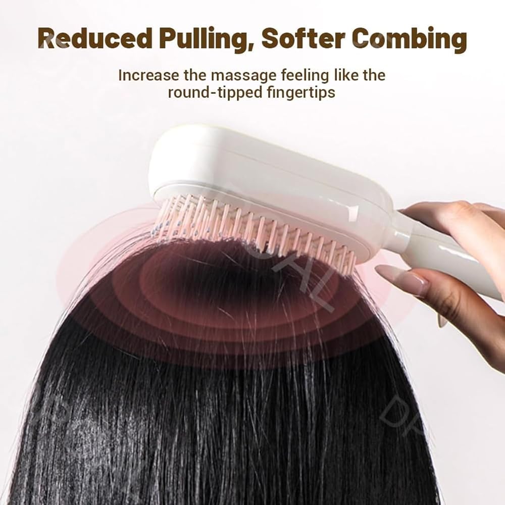Retractable Cushion Massage Comb, 2026 New Hair Brush With Retractable Bristles Hair Comb Retractable Detangling Self Cleaning Hair Brush for Women (Pink)