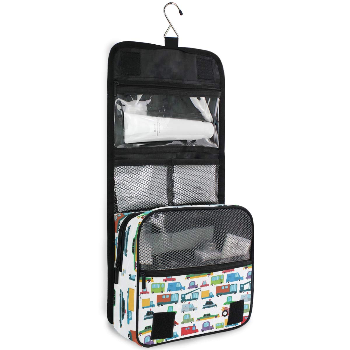 senya Hanging Travel Toiletry Bag Kit Boys Makeup Case Cosmetics Organizer for Men Women (Cartoon Boy Cars)
