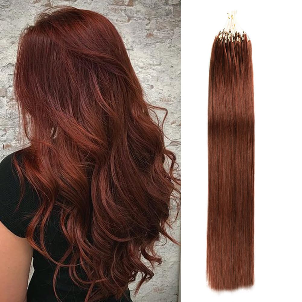 Saisifen Micro Loop Hair Extensions #33 Copper Brown Human Hair Bulk (50 Strands,1g/Strands) Micro Link Human Hair Extension for Women 16 Inches (40cm)