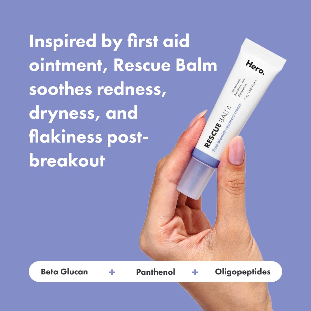 Hero Cosmetics Rescue Balm Post-Blemish Recovery Cream - Intensive Nourishing and Calming for Dry, Red-Looking Skin - Dermatologist Tested (15 ml, 0.5 fl. oz)