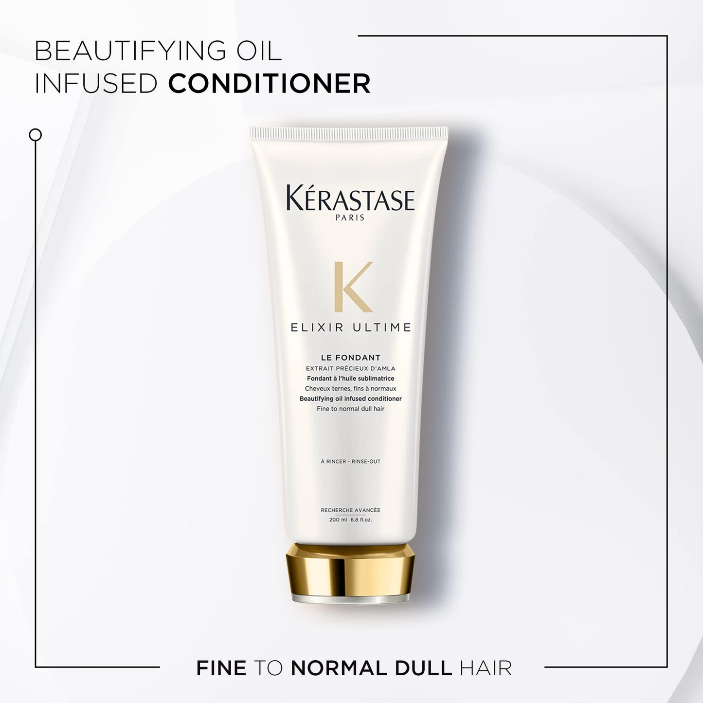 Kerastase Elixir Ultime Oil-Infused Conditioner For Normal to Dry Hair - Anti-Frizz and Shine Activating With Camelia & Argan Oils, 6.8 Fl Oz