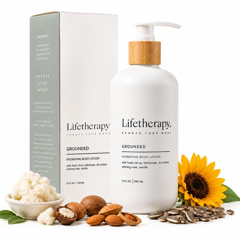 Lifetherapy Body Lotion for Dry & Sensitive Skin, Hydrating Lightweight Non-Greasy Moisturizer, Vegan Gluten Free Clean Beauty, Grounded Fragrance, Daily Use for Women & Men 12oz
