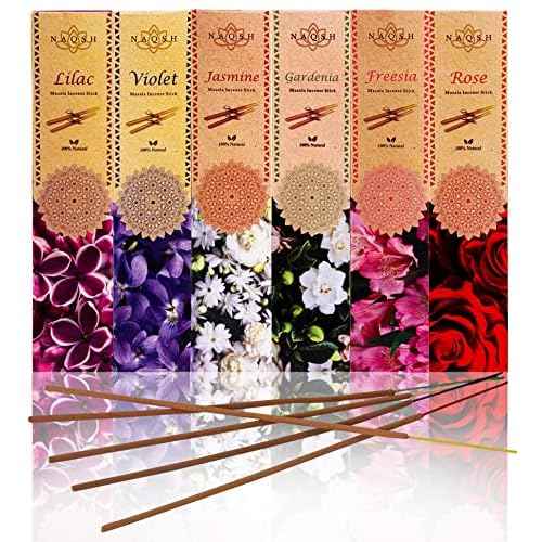 NAQSH Incense Sticks with Wooden Burner Natural Relaxing | Aromatherapy Incense for Air Purifier, Mind & Spirit & Ritualistic Fragrance | Gift Set (Set of 6 Packs - Total 120 Sticks) (Assorted 6)