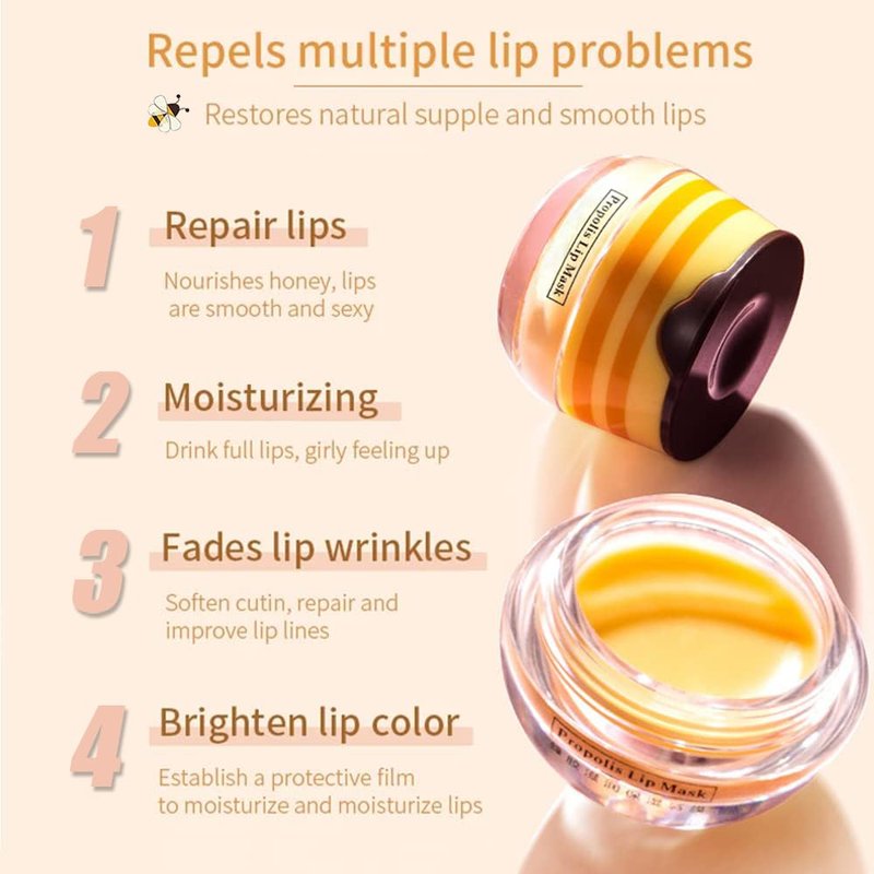 8 PCS Bee Lip Balm Pot, Fruit Moisturizing Propolis Lip Mask, Lip Mask Overnight Moisturizing Lip Balm Hydrating Prevention Dry and Crack Lip Scrubs Exfoliator Lip Wrinkle Care Products