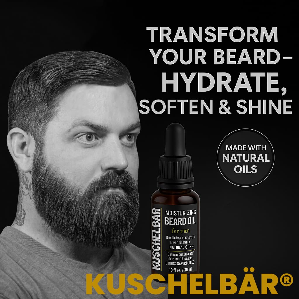 KUSCHELBAR - Beard Oil for Men | Beard Oil for Beard Growth | Provides Hydration, Softness, and Shine | Deep Moisture, Nourishment & Frizz Control | Leave-In, Non-Greasy, Lightweight l 3,38 fl.oz