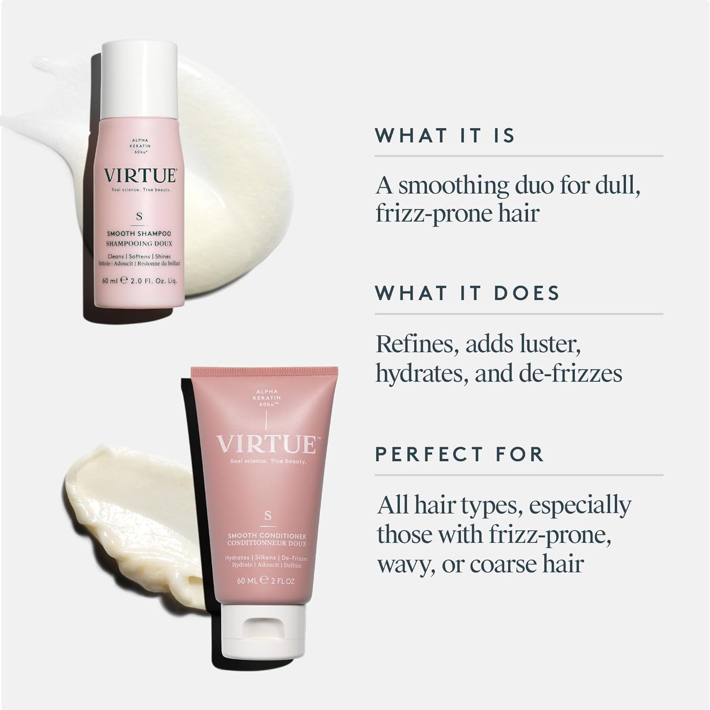 Virtue Smooth Hair Care Kit - Nourishing Shampoo & Conditioner Duo for Silky, Frizz-Free Hair