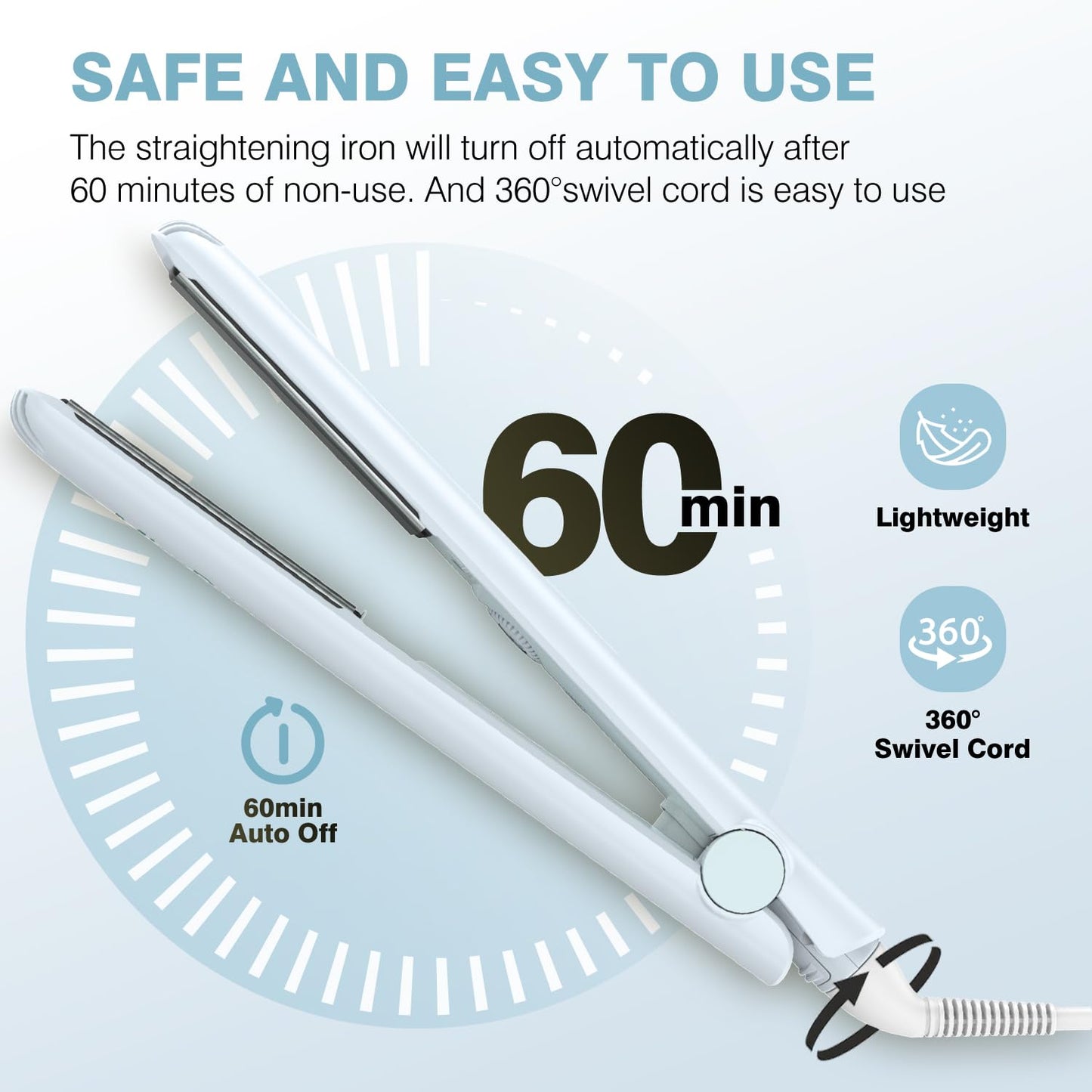 MiroPure 1 Inch Flat Iron, Hair Straightener with 30S Fast Heating & 60min Auto Shut-Off, Hair Straightener and Curler 2 in 1 with 3D Ceramic Floating Plates, Blue
