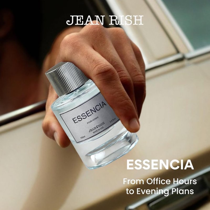Jean Rish Essencia Perfume for Men Eau De Parfum, Long-Lasting Luxury Fragrance, Made In USA - Mint, Lemon, Bergamot, Vanilla, Cedar, Amber, Musk Scent - 100ml / 3.4 oz