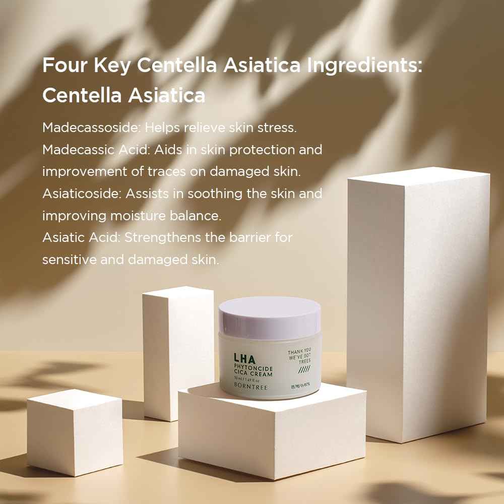 BORNTREE lha Phytoncide Cica Cream 1.69 fl oz/K_beauty,Vegan Cosmetics, Clean Beauty, Ewg All Green Grade/36ml soothing ingredients,pH5.5mildly acidic,adenosine, madecasoside,aha,baha,nature