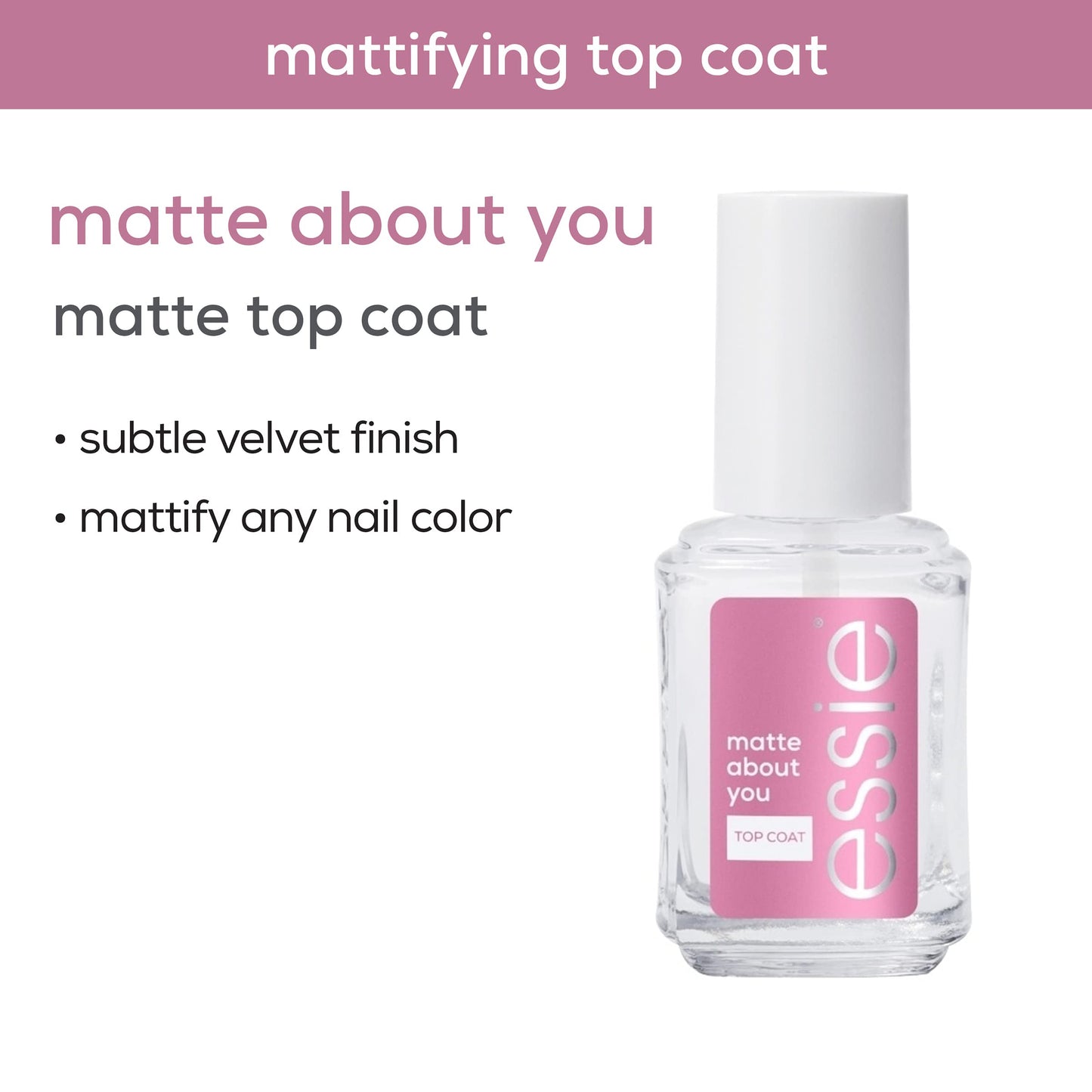 essie Nail Care, Matte About You Top Coat, Vegan, Mattifying Nail Polish, 0.46 fl oz