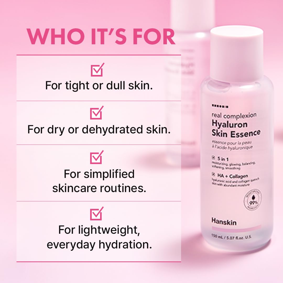 Hanskin Hyaluron Skin Essence Toner – Korean Hydrating Toner for Glass Skin | Hyaluronic Acid & Collagen | Lightweight Moisturizing Astringent for Dry, Sensitive & Dull Skin | K-Beauty (5.07 fl oz)