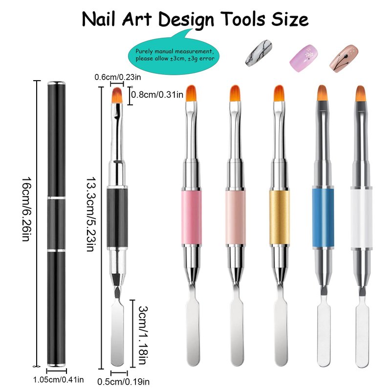 Whmeolyo Dual-Ended Polygel Brush & Picker Brush, 2 IN 1 Design Poly Gel Nail Art Brushes Tool, Stainless Steel Manicure Spatula Builder for PolyGel UV Acrylic Nails Extension (6pcs)