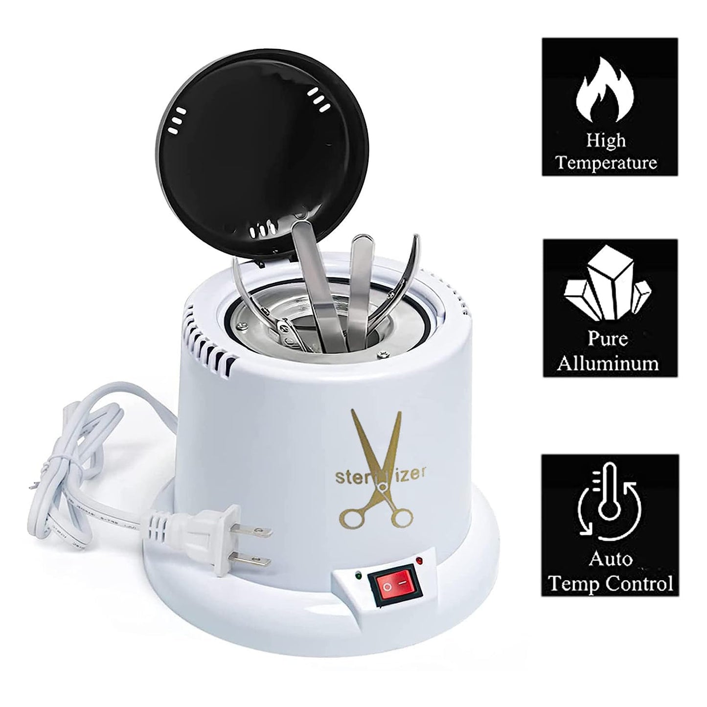 Nail Tool Sterilizer Machine - High-Temperature Cleaning Pot for Nail Art | White with Glass Bead