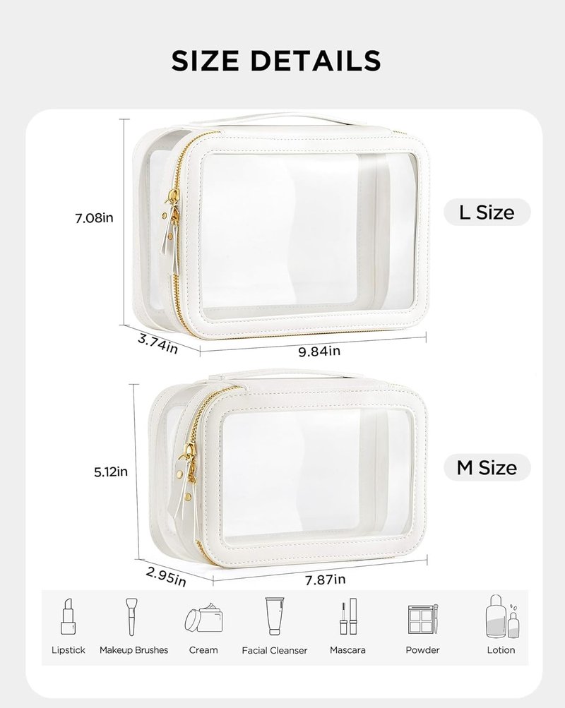 HBlife Clear Makeup Bag Organizer Set, Portable Travel Toiletry Cosmetic Case for Women, Large Make Up Bag Makeup Train Case Transparent Storage Pouch with Handle(White)