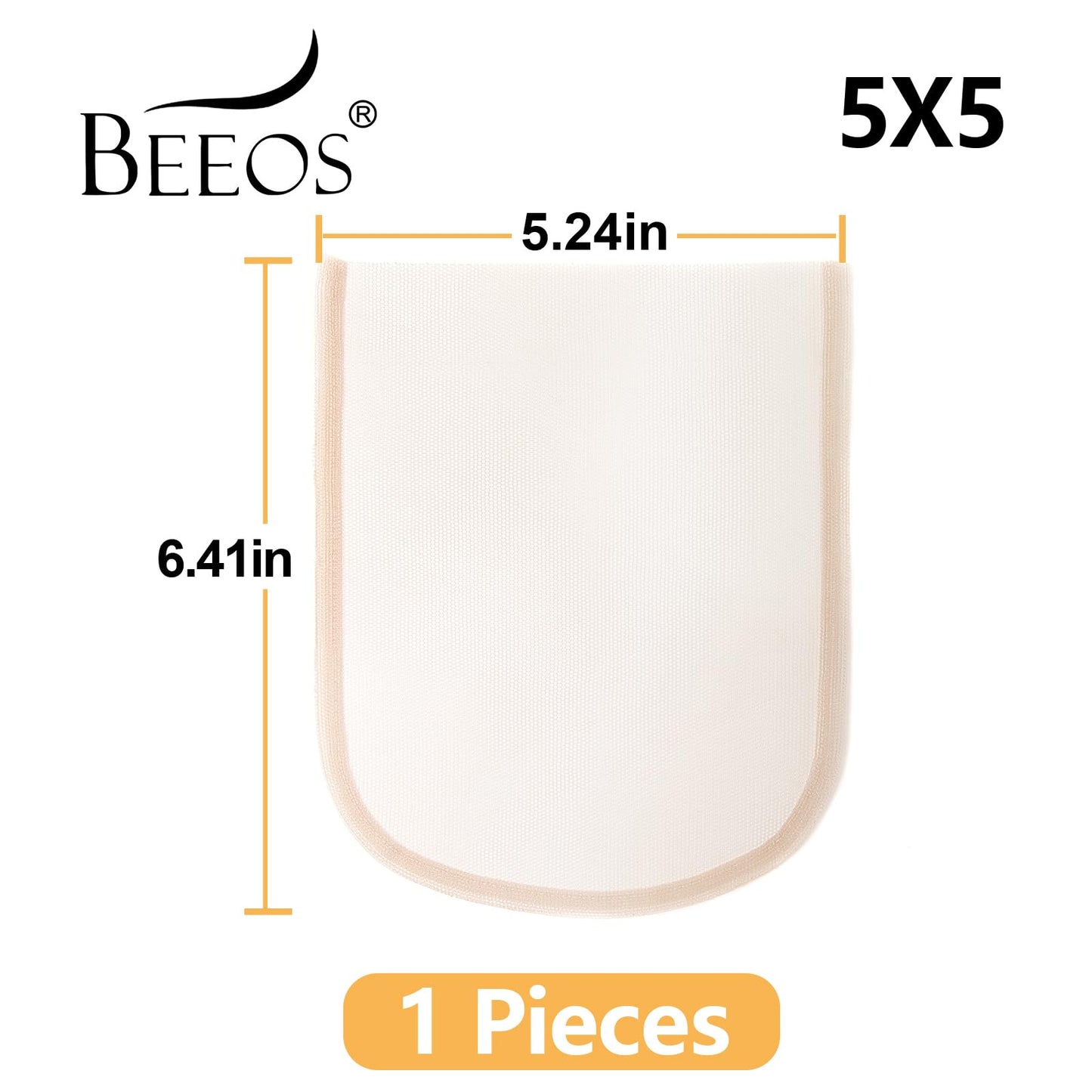 BEEOS 5x5 Skinlike Real HD Lace for Wig Making 1 Pieces, 0.1mm Ultra-thin Swiss Lace Net Base for Making Closure, Wigs Accessories for Repairing Wig Cap