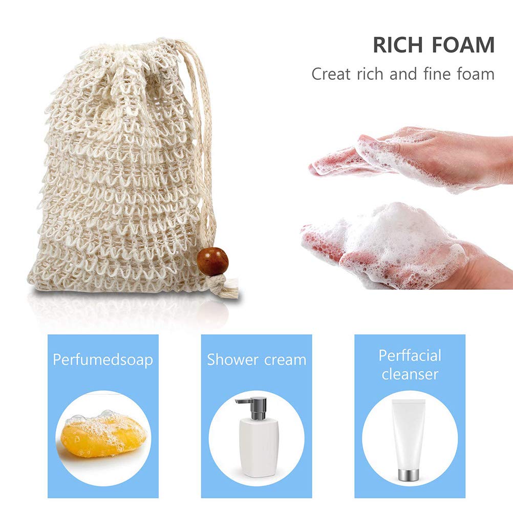 BUYGOO 40Pack Soap Saver Bag Exfoliating Sisal Soap Pouch with Drawstring Bar Wooden Bead Foaming and Drying Exfoliating Net for Bath and Shower