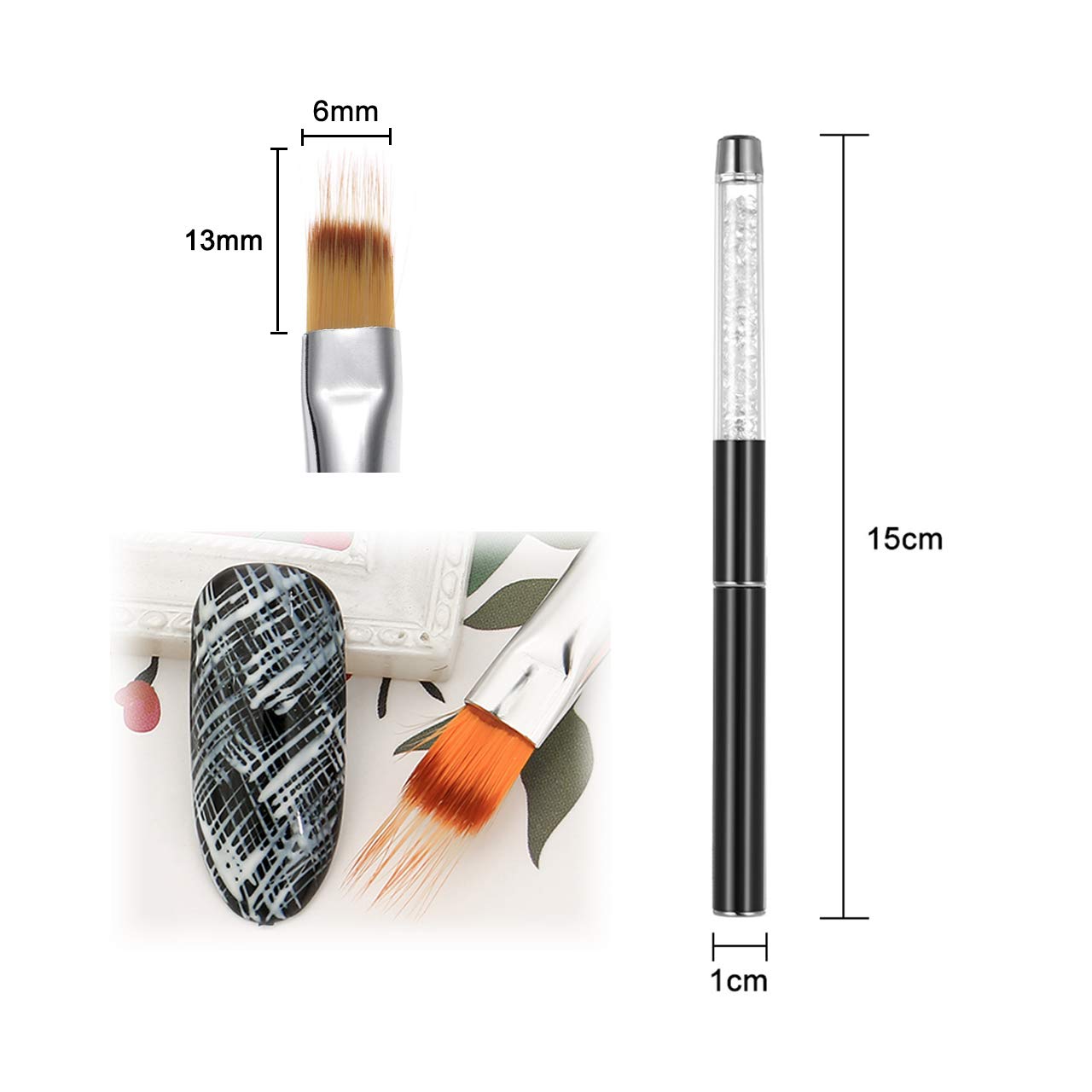 LWBTOSEE 2pc Nail Ombre Brush Nail Art Painting Pen Brush UV Gel Polish Gradient Color Rhinestone Crystal Acrylic Nail Drawing Pen