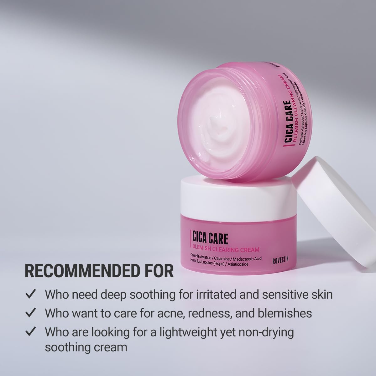 ROVECTIN Cica Care Blemish Clearing Cream: Soothes skin irritation and improves oiliness, sebum, blackheads For Oily Skin | Calamine, Centella Asiatica | Vegan Korean Moisturizer (1.69 fl.oz, 50ml)