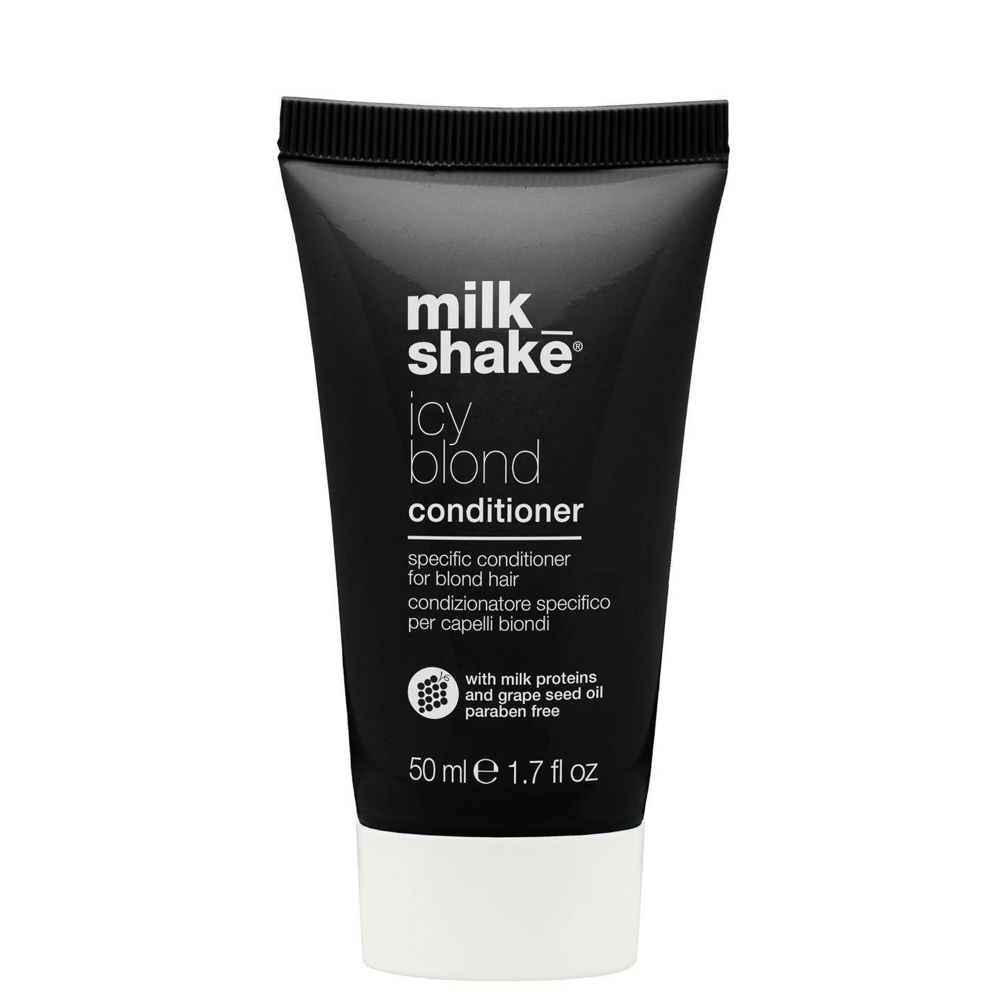 milk_shake icy blond conditioner | award winning toning conditioner with black pigment to neutralize yellow and brass in platinum blonde hair | hydrates and brightens cool tones