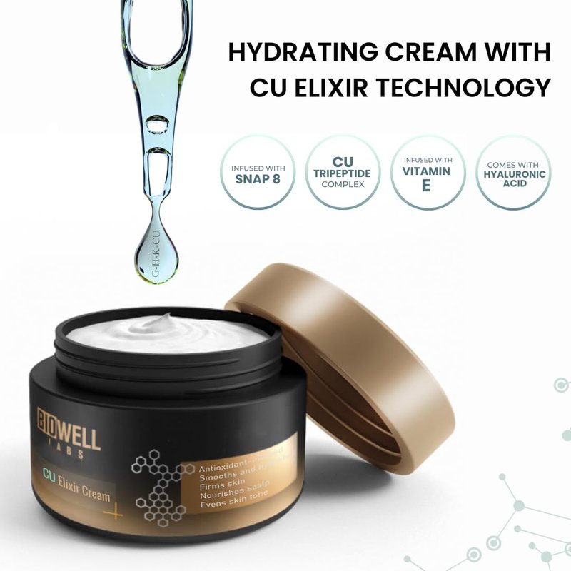 BioWell Labs CU Elixir Cream – Moisturizing & Hydrating Neck & Face Cream | Daily Use Ointment for Smooth, Radiant Skin | 1.7 fl. oz.