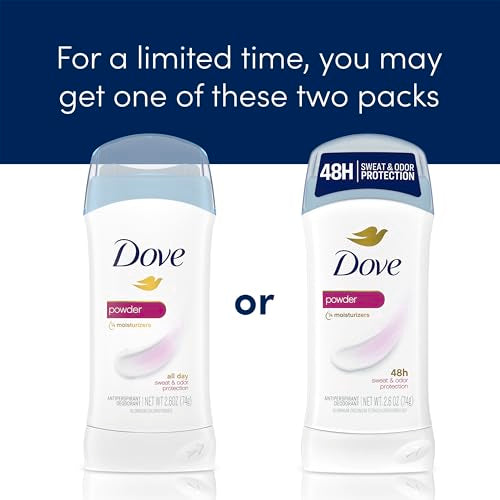 Dove Invisible Solid Antiperspirant Deodorant Stick for Women, Powder, For All Day Underarm Sweat & Odor Protection 2.6 oz 2 Count