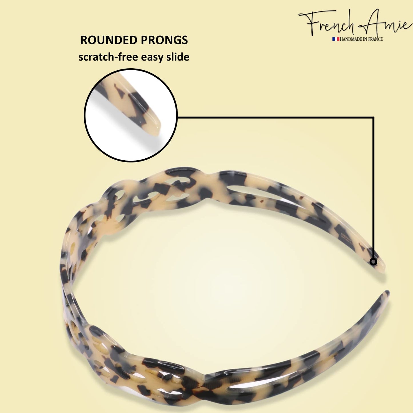 French Amie Filigree Wide 1" Celluloid Acetate Handmade Head bands Fashion Flexible Non Slip Durable Styling Women Hair Accessories, Made in France (White Tokyo)