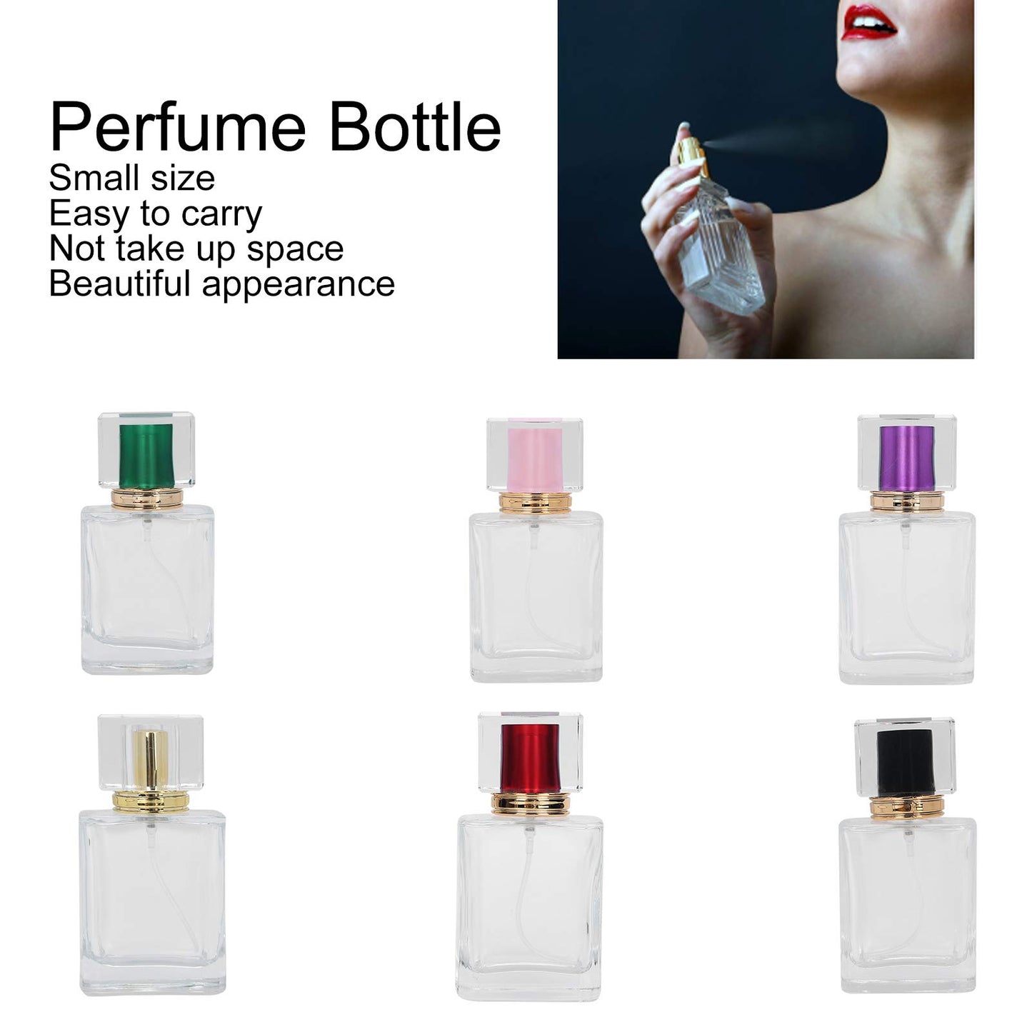 Yosoo 6Pcs 50ml Refillable Glass Perfume Bottles with Spray Atomizers for Aromatherapy Skincare - Multi-Color