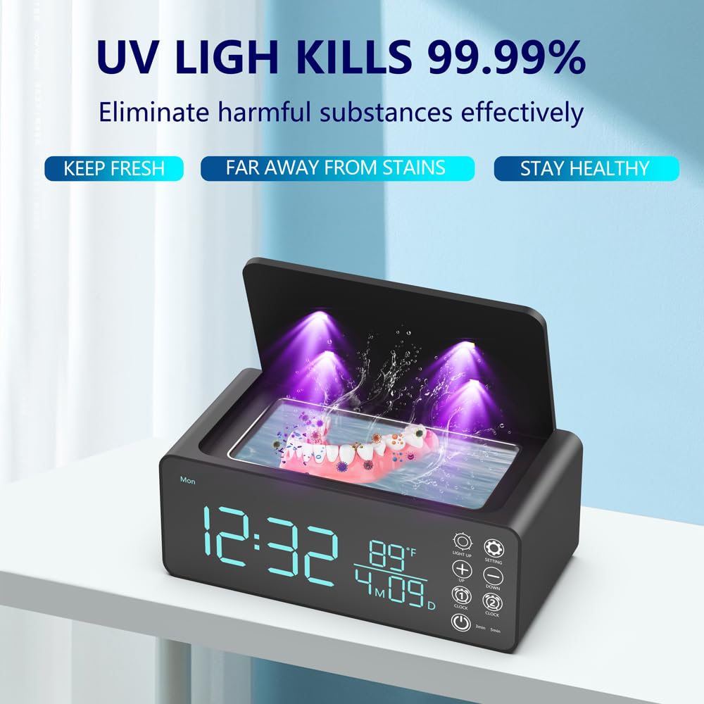 500ML Capacity 48kHz, Updated Version Ultrasonic Retainer Cleaner, Multi-Functional Cleaner Machine For Dentures, Mouth Guards, Braces, Toothbrush, Jewelry, Glasses with Alam Clock Function (black)