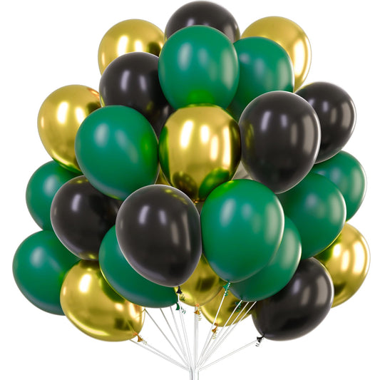 PartyWoo Black Gold and Green Balloons, 60 Pcs 12 Inch Green Black and Gold Green Gold Balloons for Party Decorations, Green Birthday Decorations