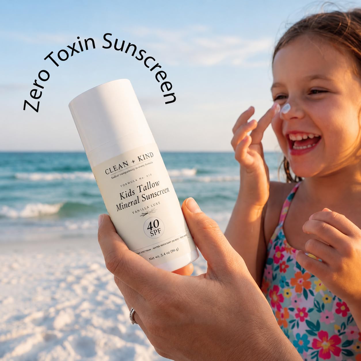 Clean + Kind Kids Sunscreen Mineral SPF 40 Vanilla — Non Toxic Baby & Toddler Sunblock with Non-Nano Zinc Oxide, Grass-Fed Tallow, Natural Reef-Safe Sun Lotion, No White Cast for Sensitive Skin