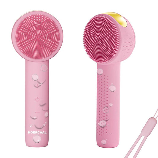 Facial Cleansing Brush Electric – Rechargeable Silicone Face Scrubber, Waterproof Vibrating Cleaner with 5 Adjustable Intensities for Deep Cleansing and Exfoliation (Pink)