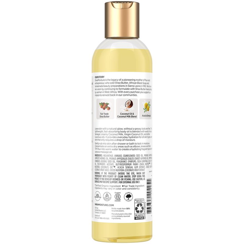 Shea Moisture Body Oil, Daily Hydration 2-Pack – Lightweight, Non-Greasy Moisturizer with 100% Extra Virgin Coconut Oil, Coconut Milk, and Acacia Senegal, 8 Oz Ea