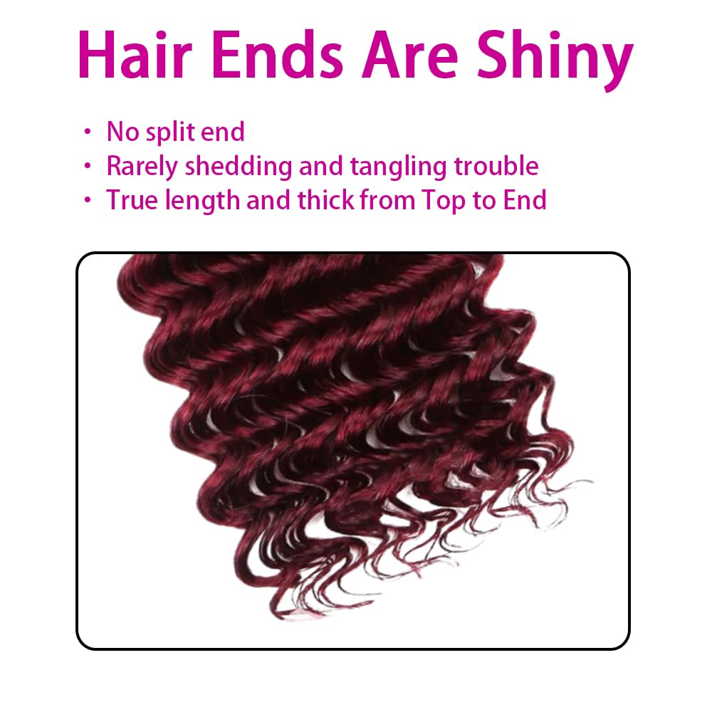 Burgundy Human Braiding Hair 14 Inch Deep Wave Bulk Human Hair for Braiding No Weft 2 Bundles 100g Curly Braiding Hair Brazilian Curly Human Hair Extensions for Boho Braids 99J Red Braiding Hair
