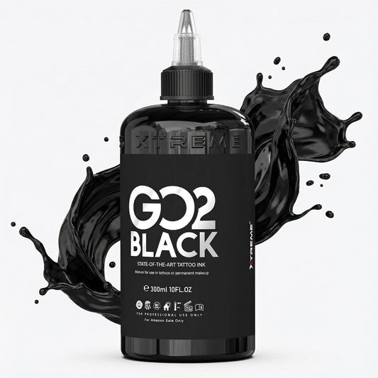 Xtreme GO2 Black Tattoo Ink 10oz – Professional Tattoo Ink for Bold Fillings & Shading, Long-Lasting Vivid Color, Highly Concentrated & Fade-Resistant, Smooth Application, Vegan Tattoo Ink
