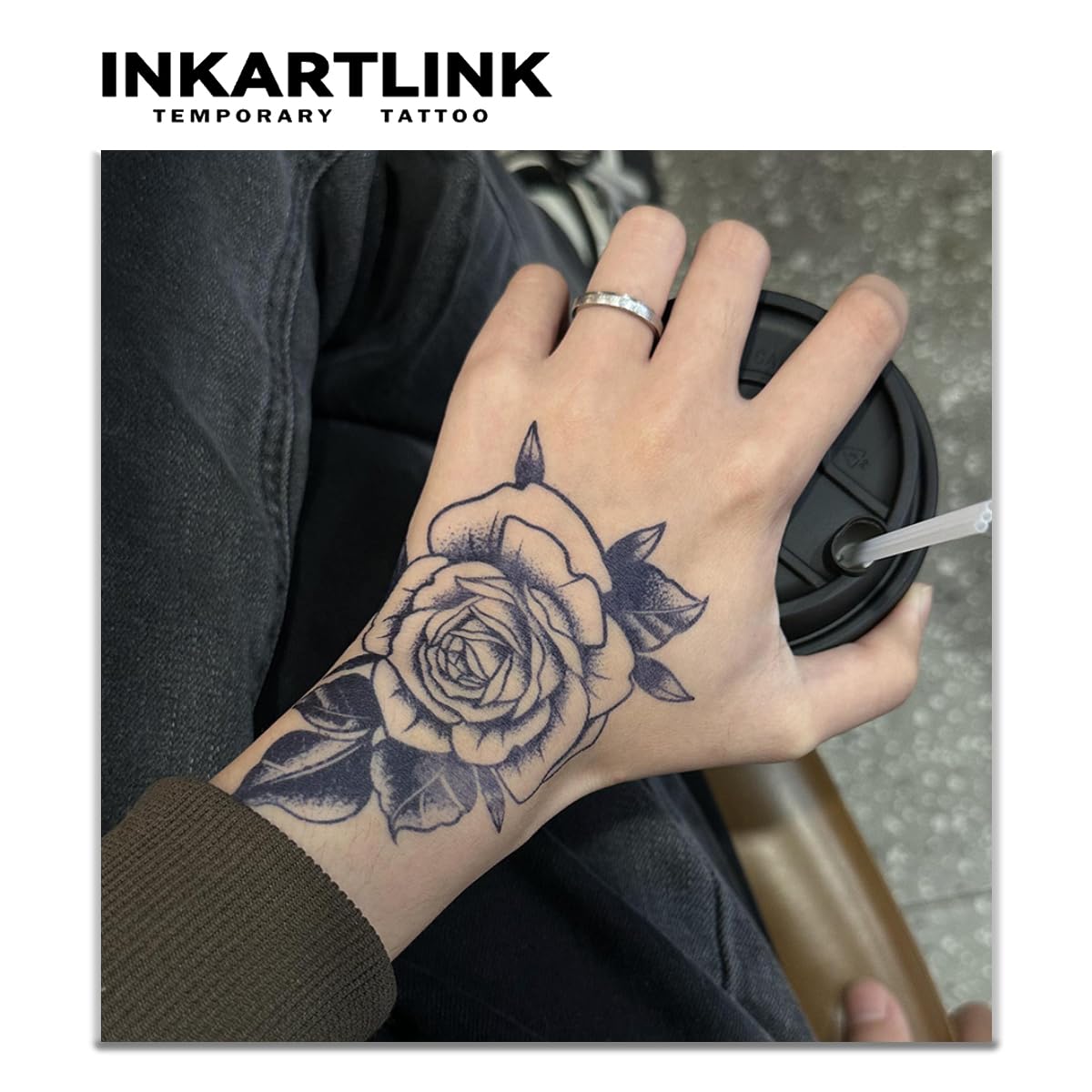 INKARTLINK Tattoo Tech, 2 Sheets Large Semi Permanent Tattoo, Adult Art Design Temporary Tattoos, Lasts 1-2 Weeks, Waterproof, Realistic Look, No Adhesive, No Reflection (Ink Flower Design)