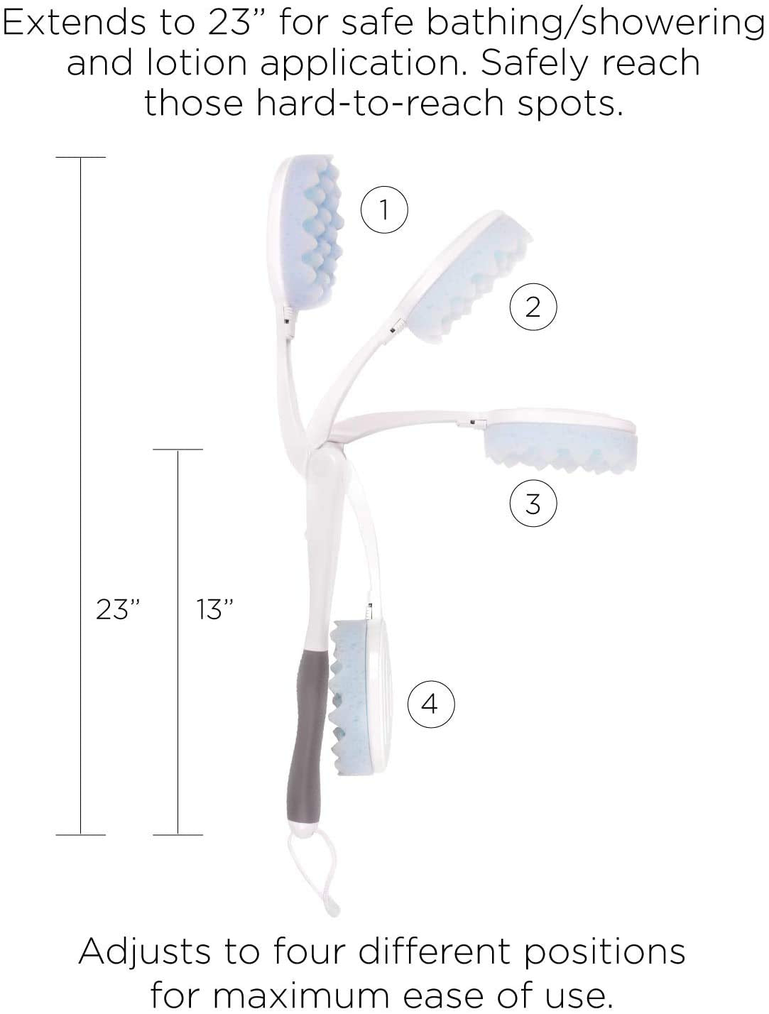 Juvo Premium All-in-One Bathing Wand and Lotion Applicator, 23" Long Reach Handle, Adjustable, Includes Bath Sponge and Lotion Pad (BWLA01)