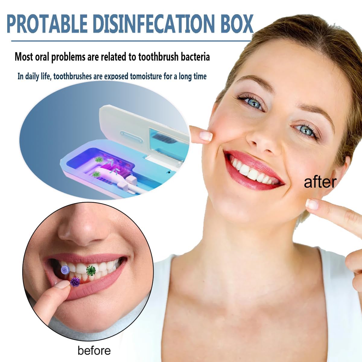 UWTLFCE UV-C Toothbrush Case for Travel, Portable Toothbrush Case with Holder, USB-C or AA Battery Powered, Plastic Tooth Brush Container Cover for Household STB-062 Blue