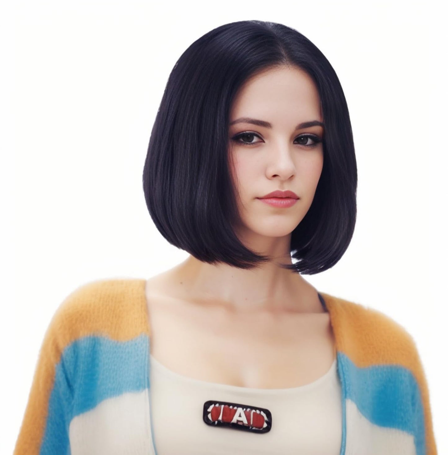 NJJYXH 14 Inches Black Lace Front Wigs for Women Short Straight Bob Wig with Middle Part Synthetic Hair for Cosplay or Daily Use