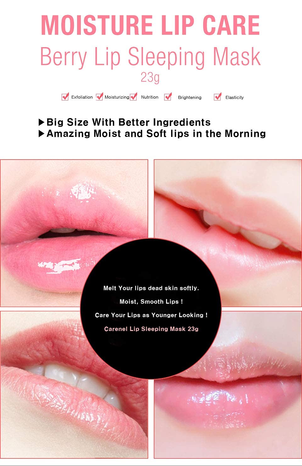 Lip Mask Overnight 23g (Berry) - Moisturizer for Dry Lips - Overnight Treatments Balm, Day and Night Repair Gloss, Scrubs Exfoliator