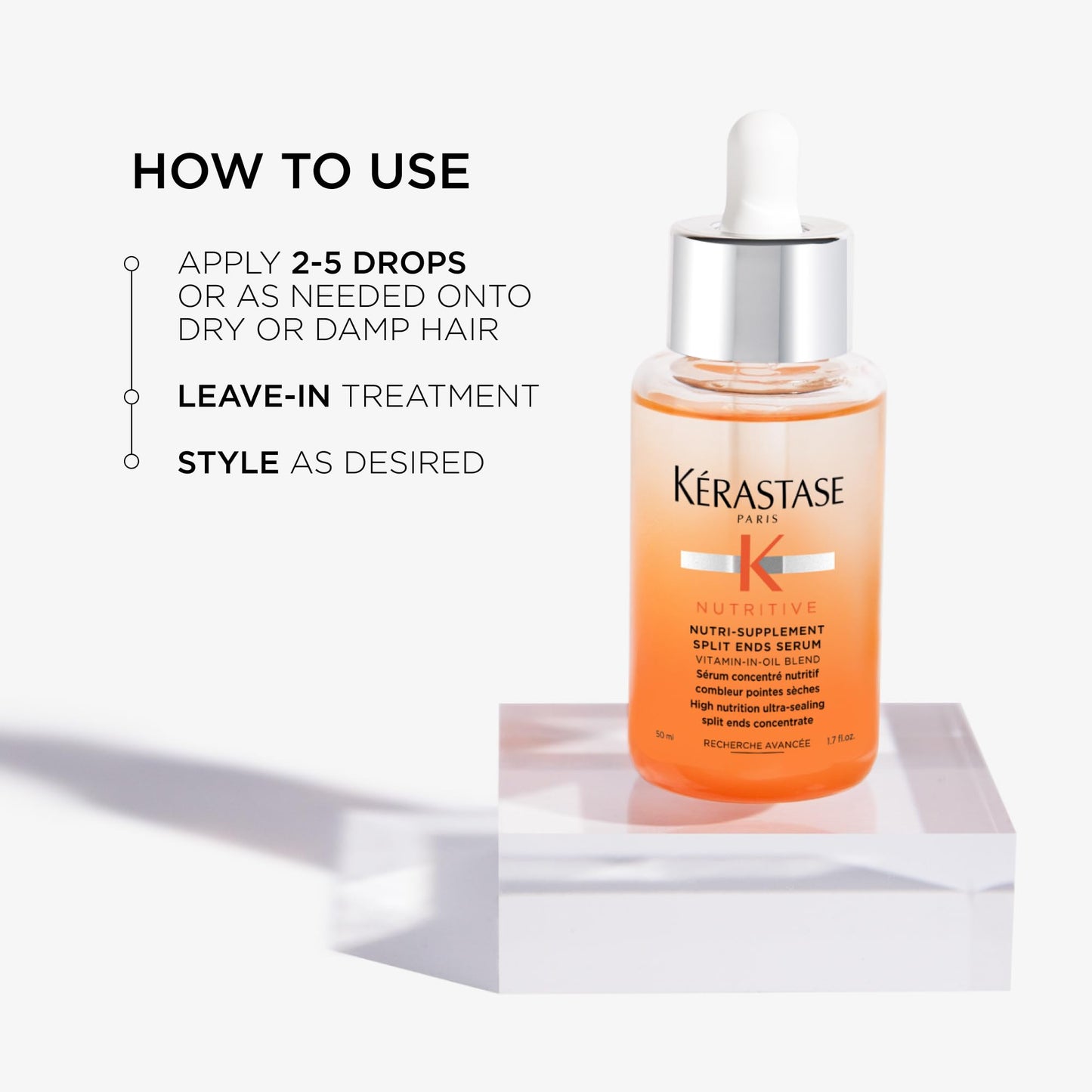 Kerastase Nutritive Split Ends Hair Serum For Dry Hair - Hydrating & Nourishing Leave-In Hair Oil Treatment For Smoothness and Shine, Ultra-Sealing Formula With Anti-Dryness Polymers, 1.7 Fl Oz