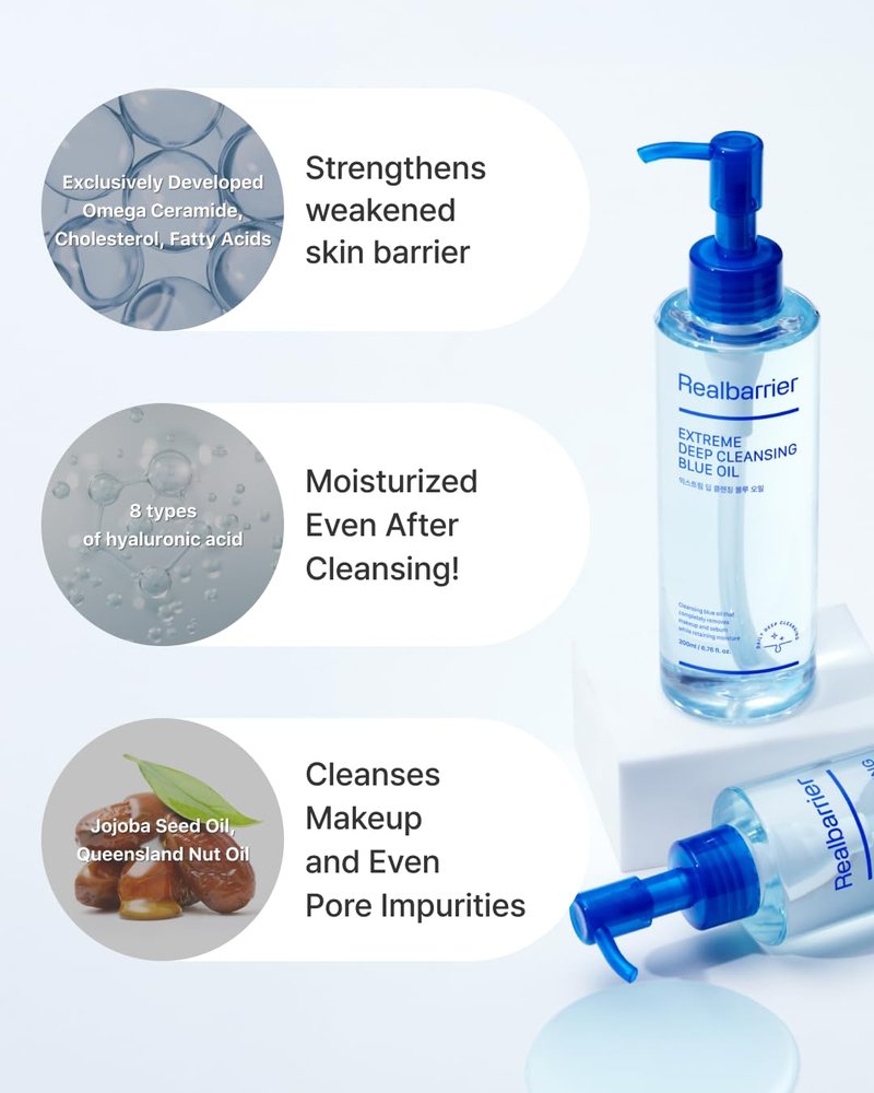 Extreme Deep Cleansing Blue Oil - Low-Irritation Facial Oil for Makeup, Sebum & Blackhead Removal | Hydrating & Gentle | 6.76 fl oz (200ml)